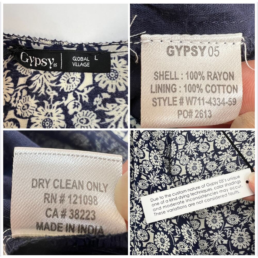 Gypsy 05 Romper Large Navy Blue White Mixed Print Floral Lace Up Beaded NEW BOHO - Picture 8 of 8